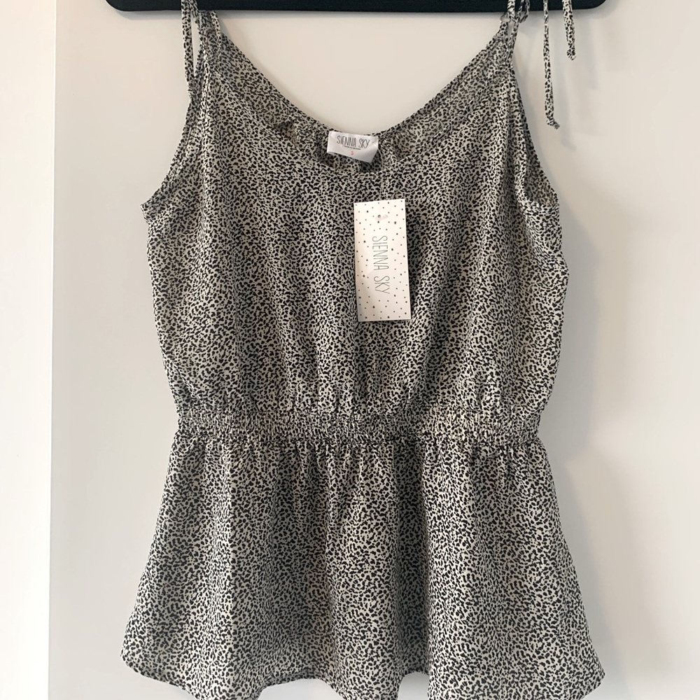 NWT Sienna Sky animal print black and white cinched waist tank - small